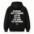 Vue dos noir — KARMA EST COMME LE 69 – Hoodie — Discret. Depuis 2024