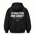Vue dos noir — TU VEUX ÊTRE MON CARDIO ? (RESPECTUEUSEMENT) – Hoodie — Discret. Depuis 2024