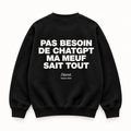 Vue dos noir — PAS BESOIN DE CHATGPT MA MEUF SAIT TOUT – Sweat — Discret. Depuis 2024