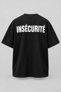 T-shirt noir INSÉCURITÉ DISCRET. — inscription blanche au dos